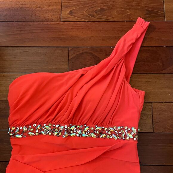 Vintage DEB 90s Y2k Mini Dress One Shoulder Bright Rhinestone HOCO event prom - Picture 7 of 11